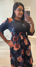 Load image into Gallery viewer, Navy blue floral midi dress
